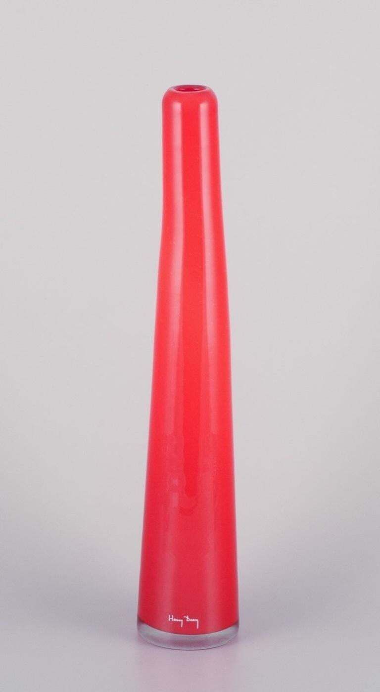 Henry Dean, Belgian Glass Artist. Tall And Slender Art Glass Vase. Orange Glass. photo furniture