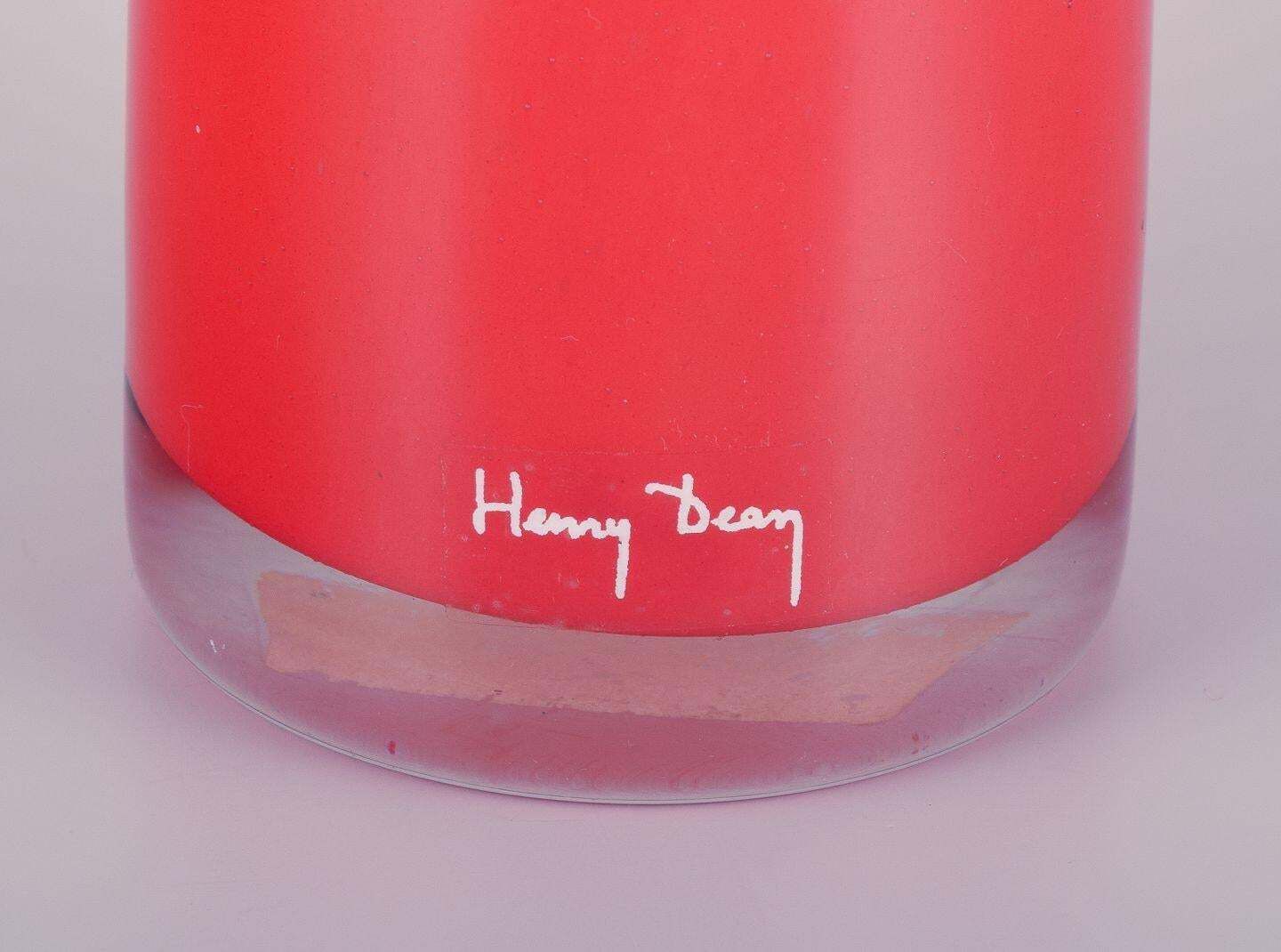Henry Dean, Belgian Glass Artist. Tall And Slender Art Glass Vase. Orange Glass. photo for sale