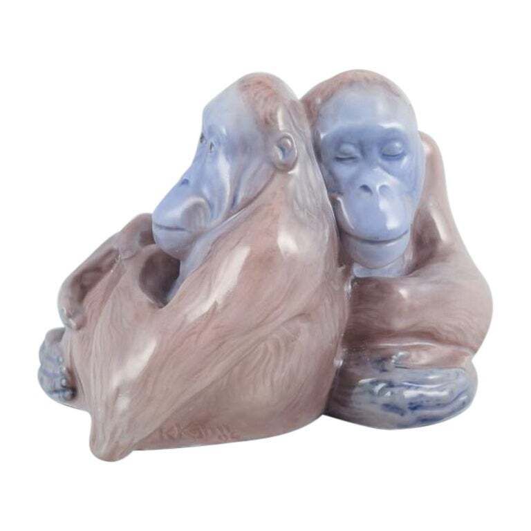 Knud Kyhn For Royal Copenhagen. Rare Porcelain Figurine Of Two Orangutans.