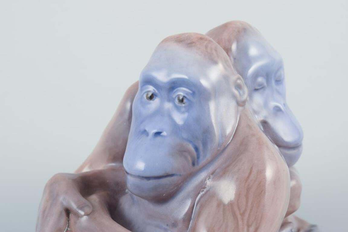 Knud Kyhn For Royal Copenhagen. Rare Porcelain Figurine Of Two Orangutans. photo for sale