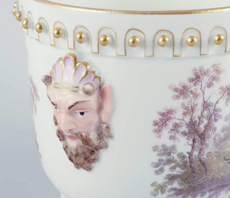Antique Meissen Flowerpot In Porcelain. With Motif Of Faun And Bucolic Scenes. photo for sale