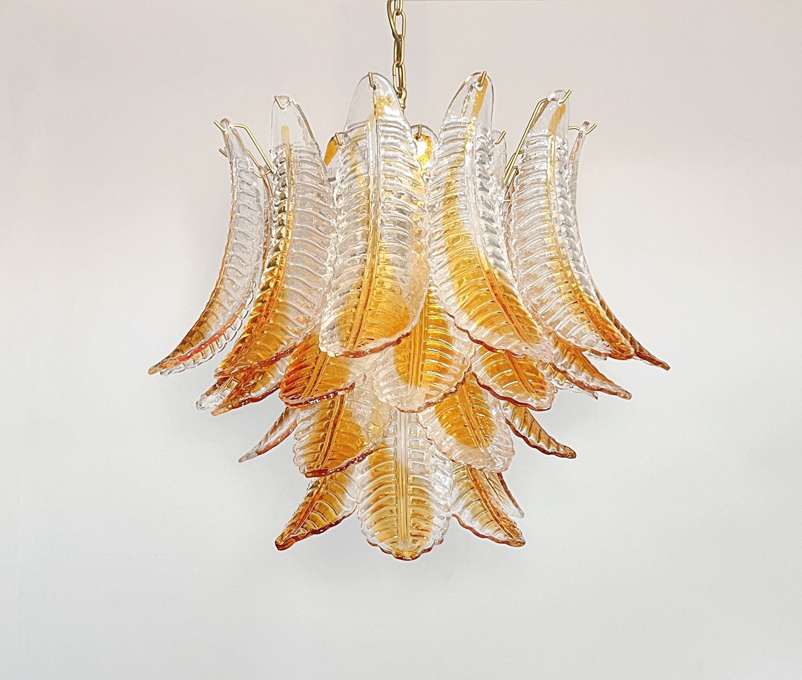 photo for sale Italian Murano Six Tier  Felci Glass Chandelier   36 Amber Stain Glasses