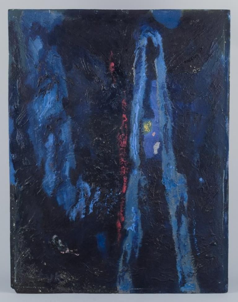 Oskar Stark, German Artist. Oil On Board.  Abstract Composition. "Rising Blue" photo furniture
