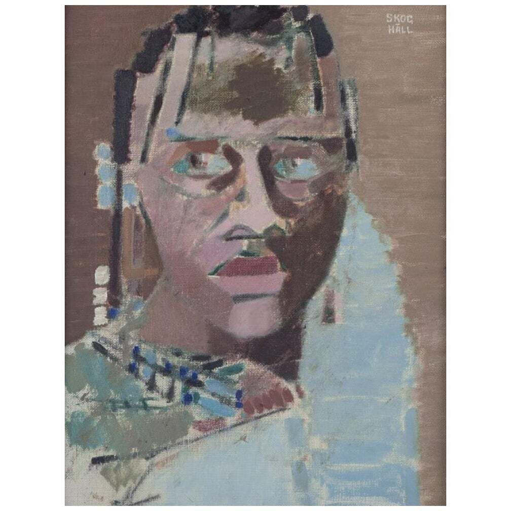 Folke Skoghäll, Listed Swedish Artist. Oil On Canvas. Portrait Of A Woman.