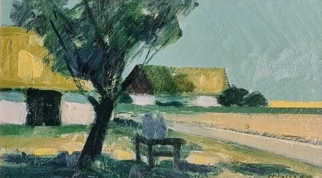 Original Vintage Swedish Mid Century Landscape  Farmyard  Bengt Hillgrund (1935 1981) photo 550.0
