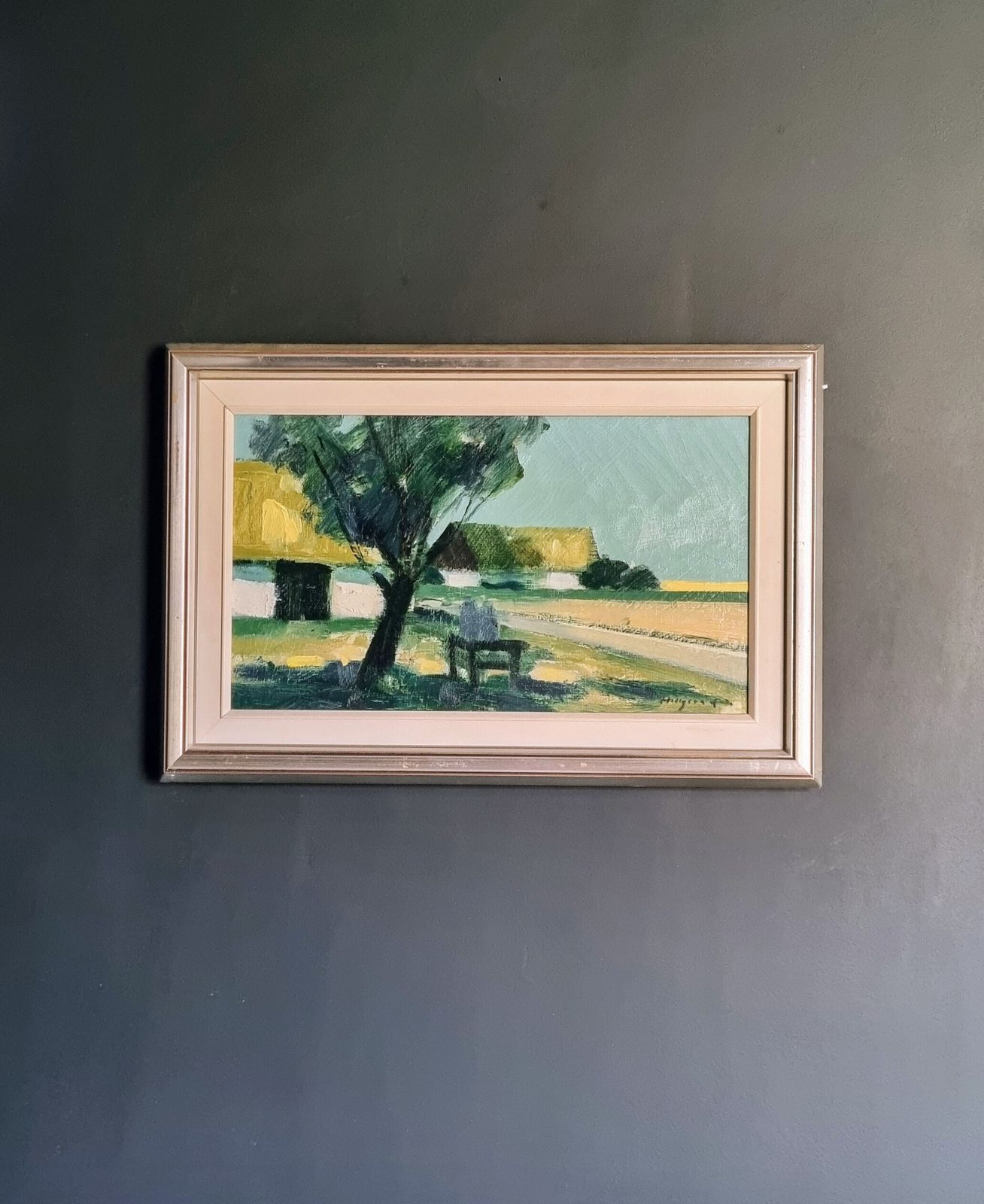 Original Vintage Swedish Mid Century Landscape  Farmyard  Bengt Hillgrund (1935 1981) photo vinterior
