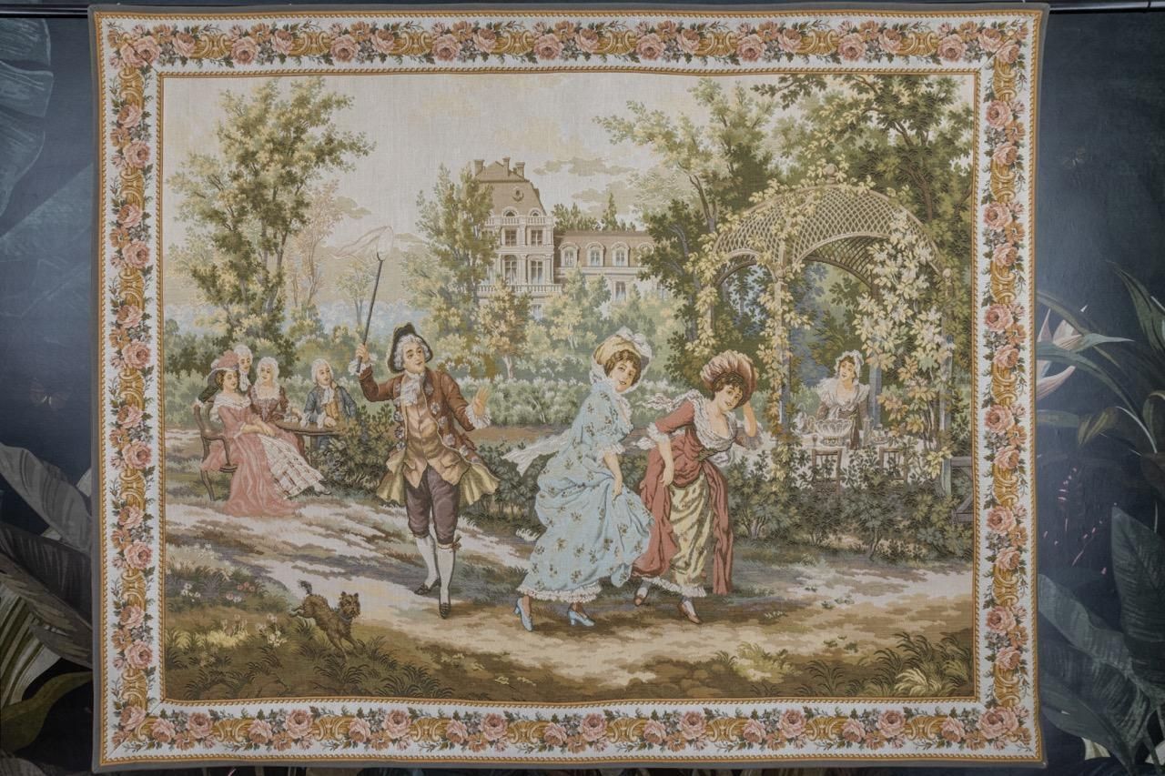 French Vintage Tapestry Gallant Scene By Jp Paris Panneaux Gobelins photo furniture