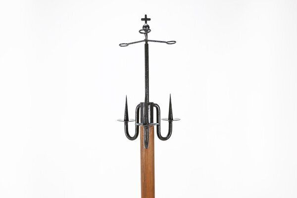 Large Antique Church Candleholder In Wood And Metal, France, 1900s photo furniture