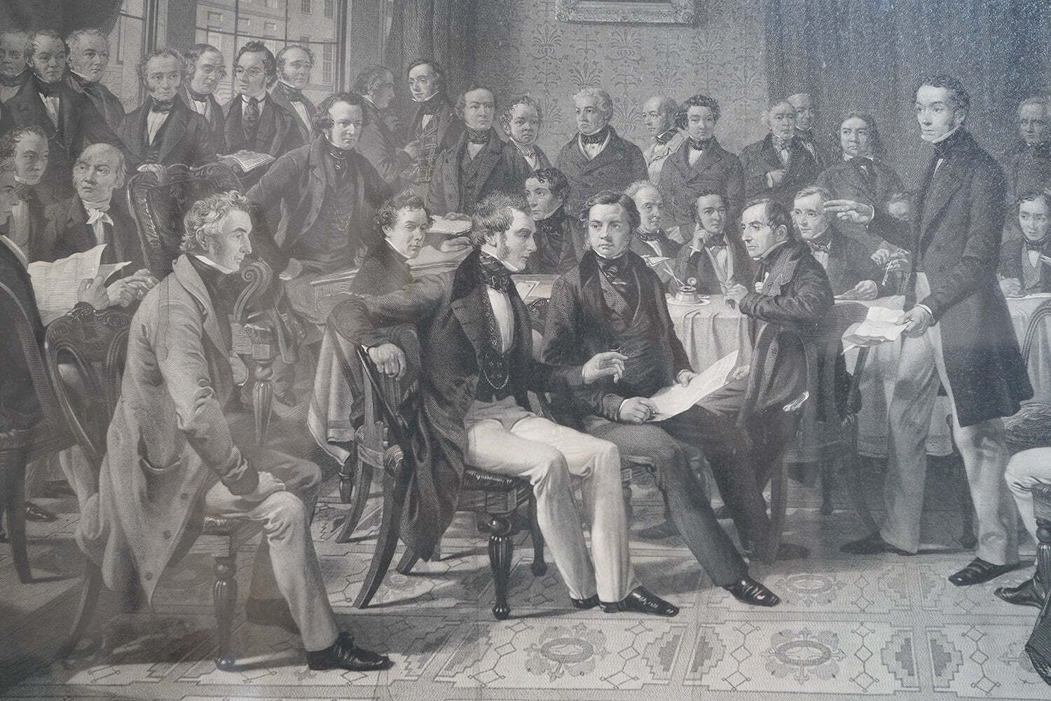 A Mid 19thc Engraving After John Rogers Herbert Ra (1810 1890); The Meeting Of The Council Of The Anti Corn Law League C.1847 photo 880.0