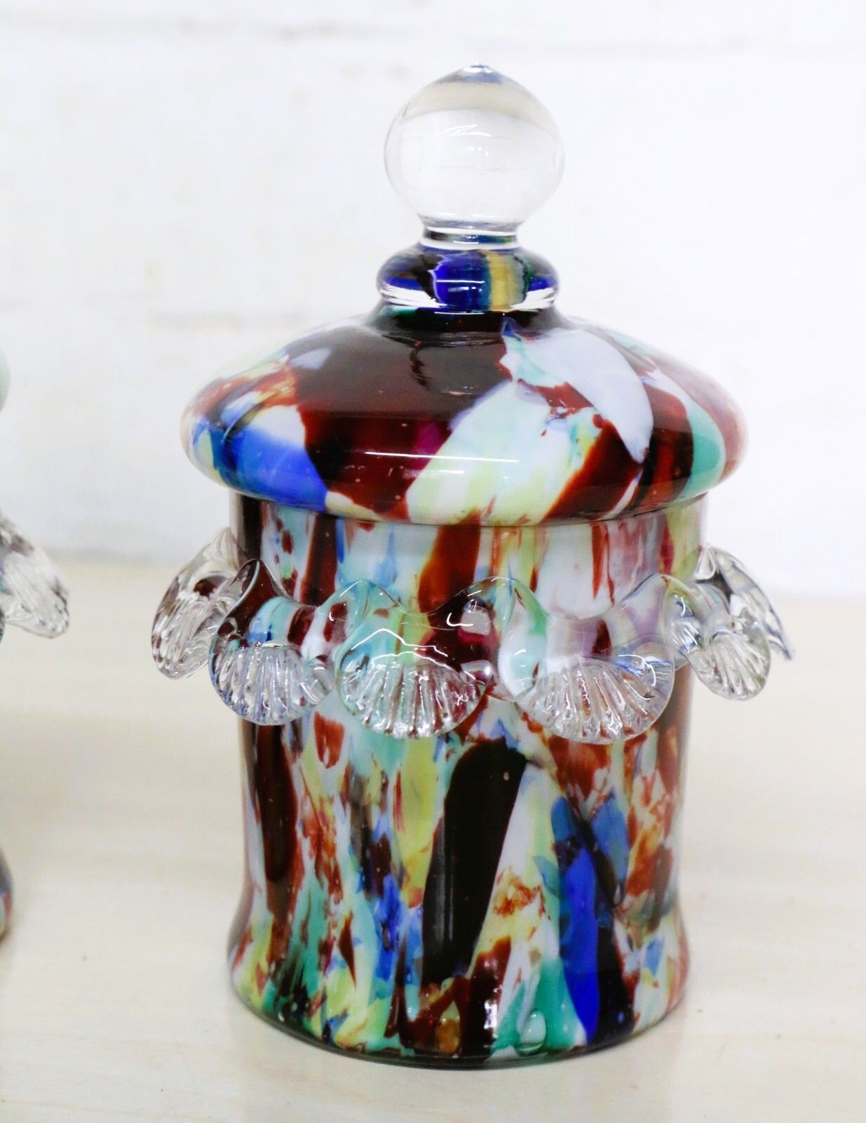 Franz Welz Pair Of Splatter Glass Bohemian Glass Lidded Pots Antique C.1890’s photo Home Decor