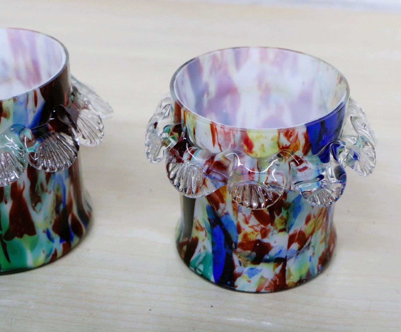 Franz Welz Pair Of Splatter Glass Bohemian Glass Lidded Pots Antique C.1890’s photo vinterior