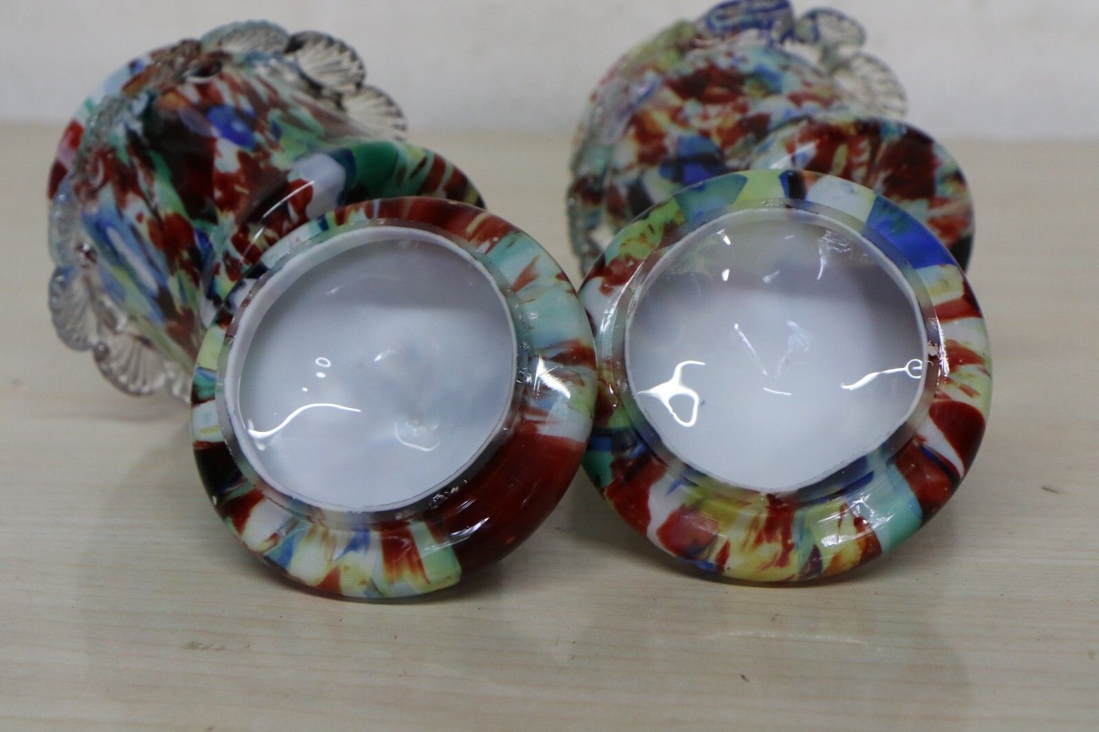 75.0 Franz Welz Pair Of Splatter Glass Bohemian Glass Lidded Pots Antique C.1890’s photo