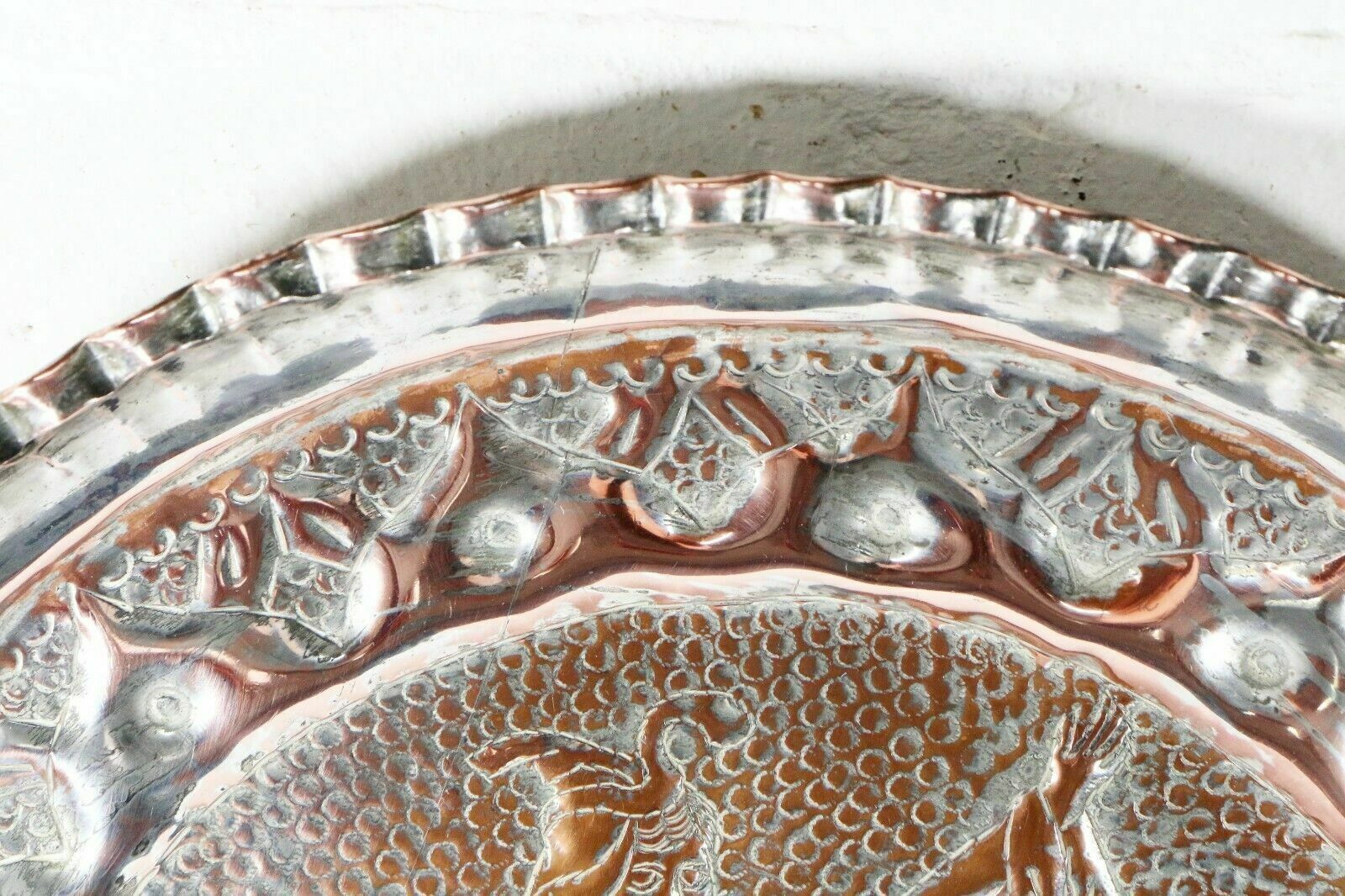 Antique Copper Tray Indian Hindu Wall Hanging Chased Figural Ethnic Decoration photo Home Decor