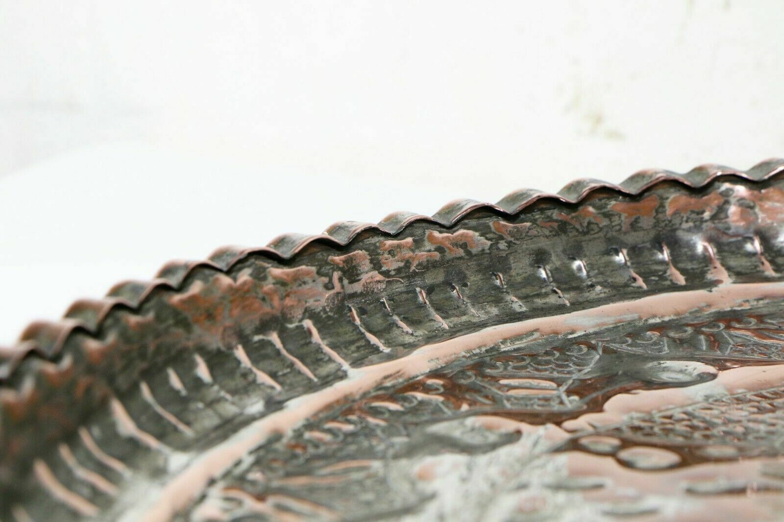 Antique Copper Tray Indian Hindu Wall Hanging Chased Figural Ethnic Decoration photo vintage