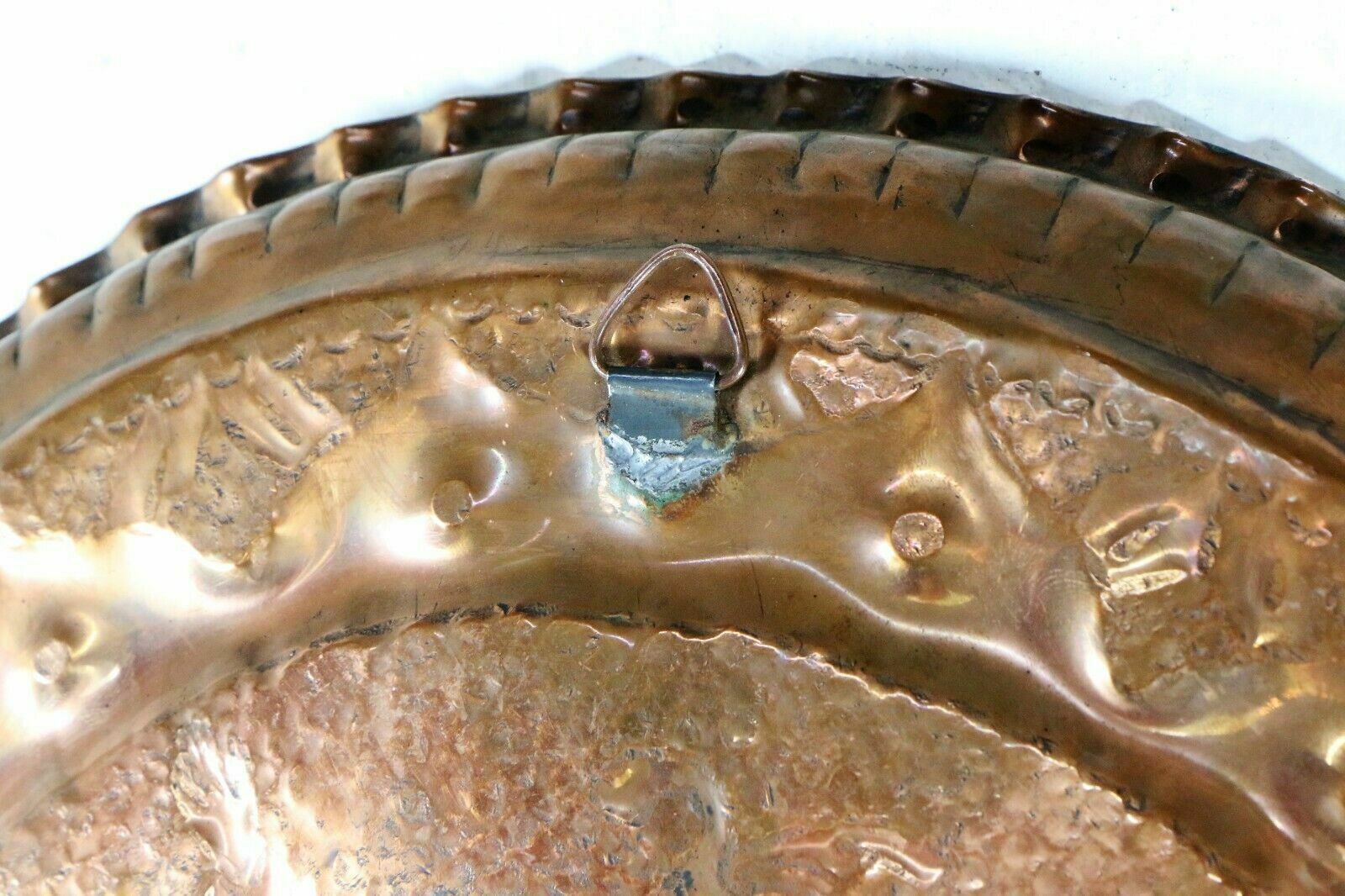 70.0 Antique Copper Tray Indian Hindu Wall Hanging Chased Figural Ethnic Decoration photo