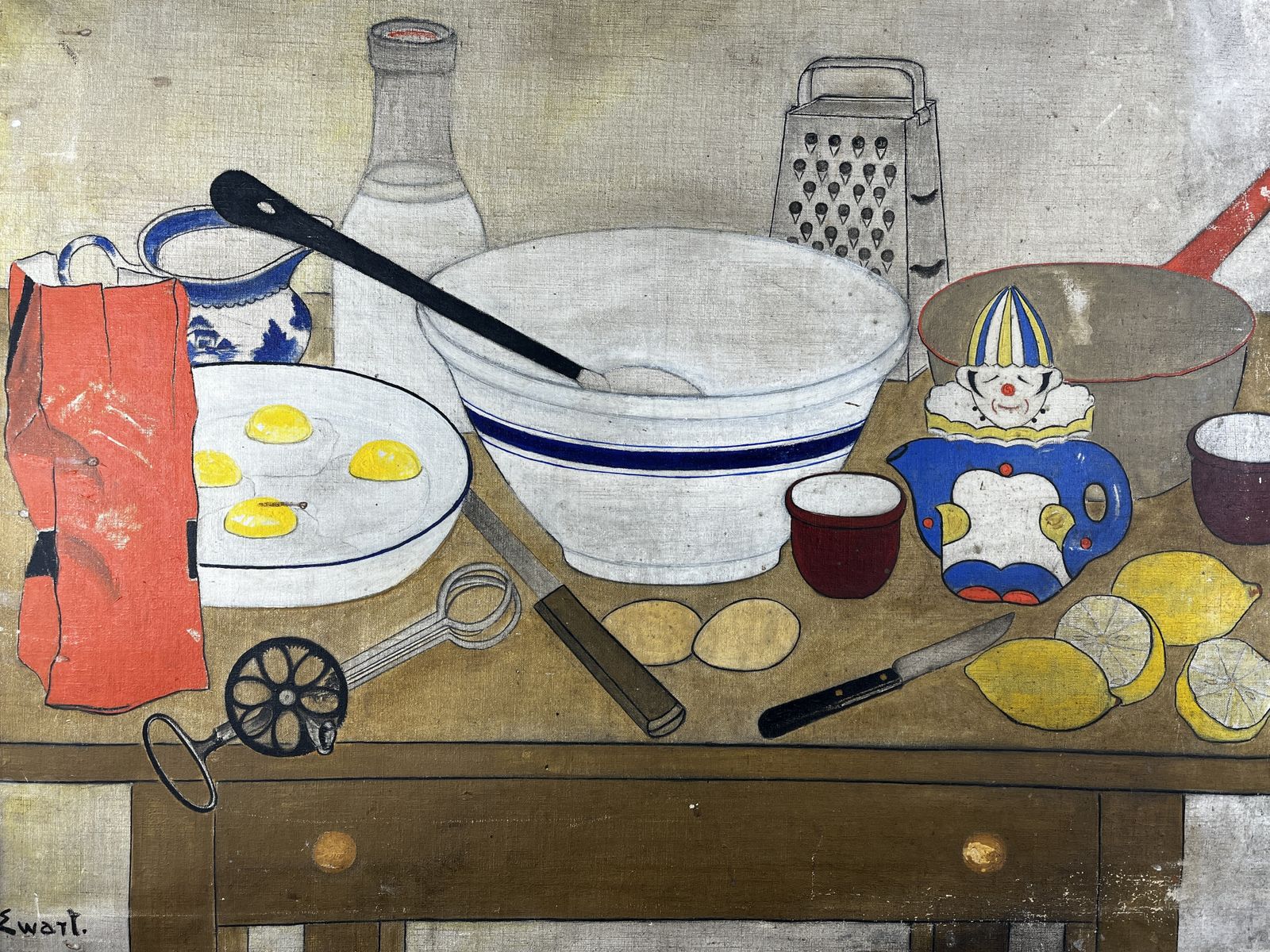 Mid Century Kitchen Still Life In Oil – Signed By David Shanks Ewart (1901–1965) photo furniture