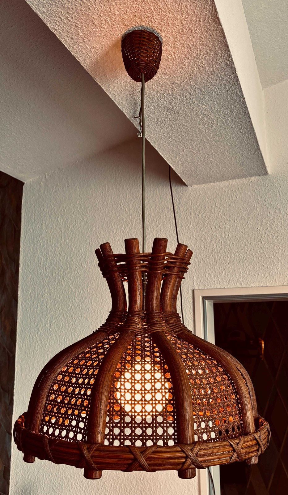 photo for sale Bamboo And Rattan Chandelier, Italy, 1960s