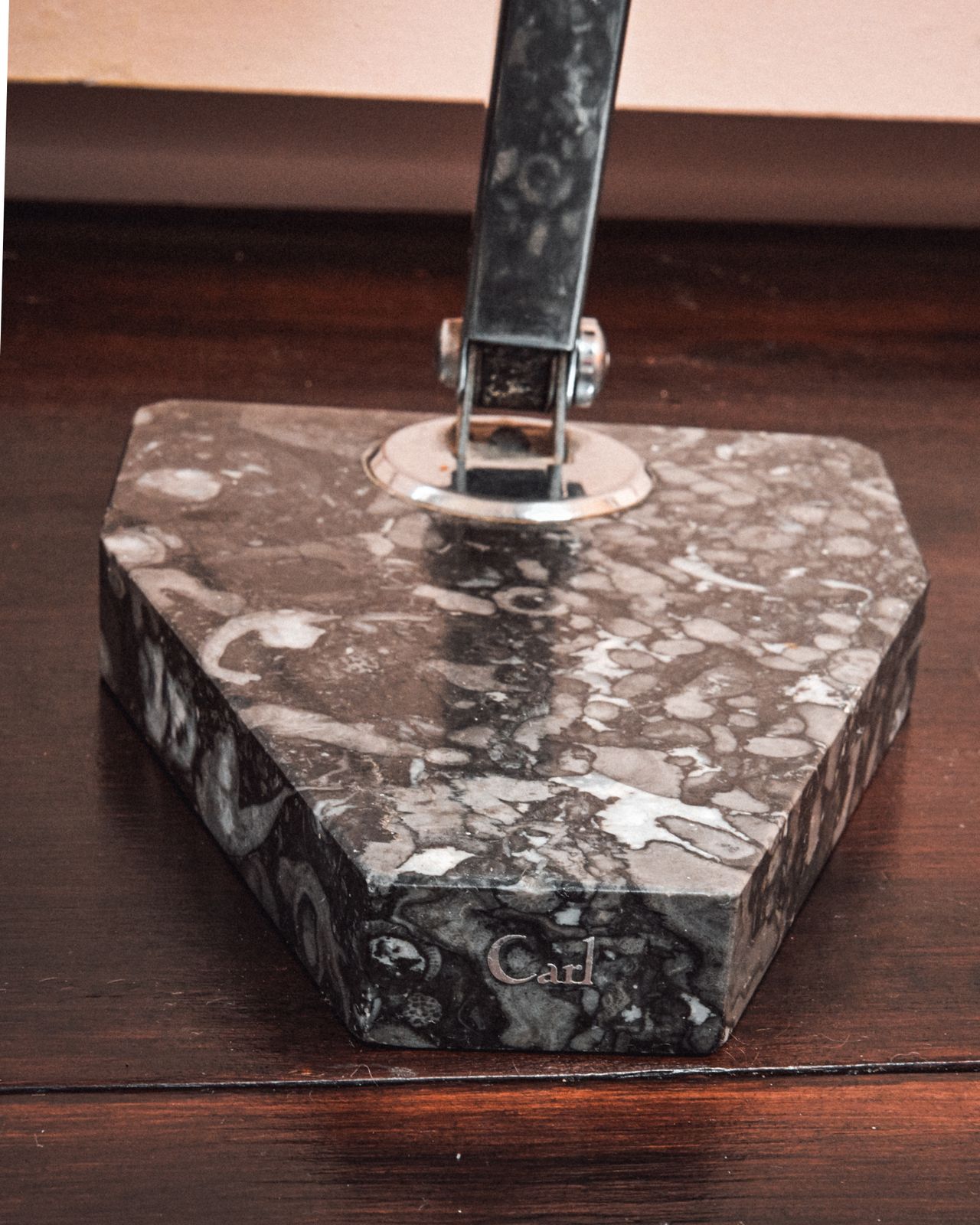 Chrome And Black Fossil Marble Base Art Deco Desk Lamp    Artisanat Francais photo vinterior