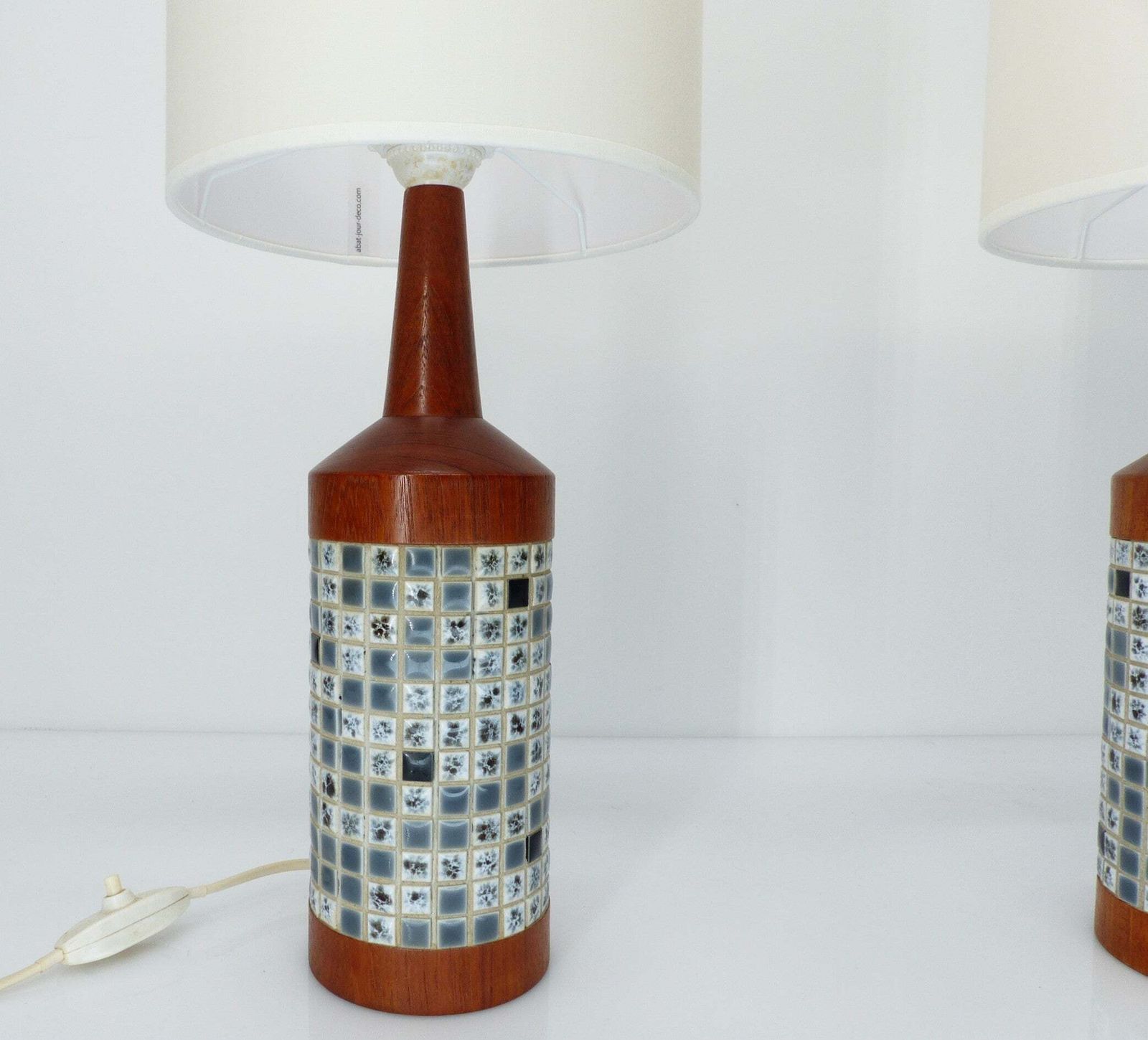 Pair Of Scandinavian Teak And Mosaic Table Lamps, Denmark 1960s photo for sale