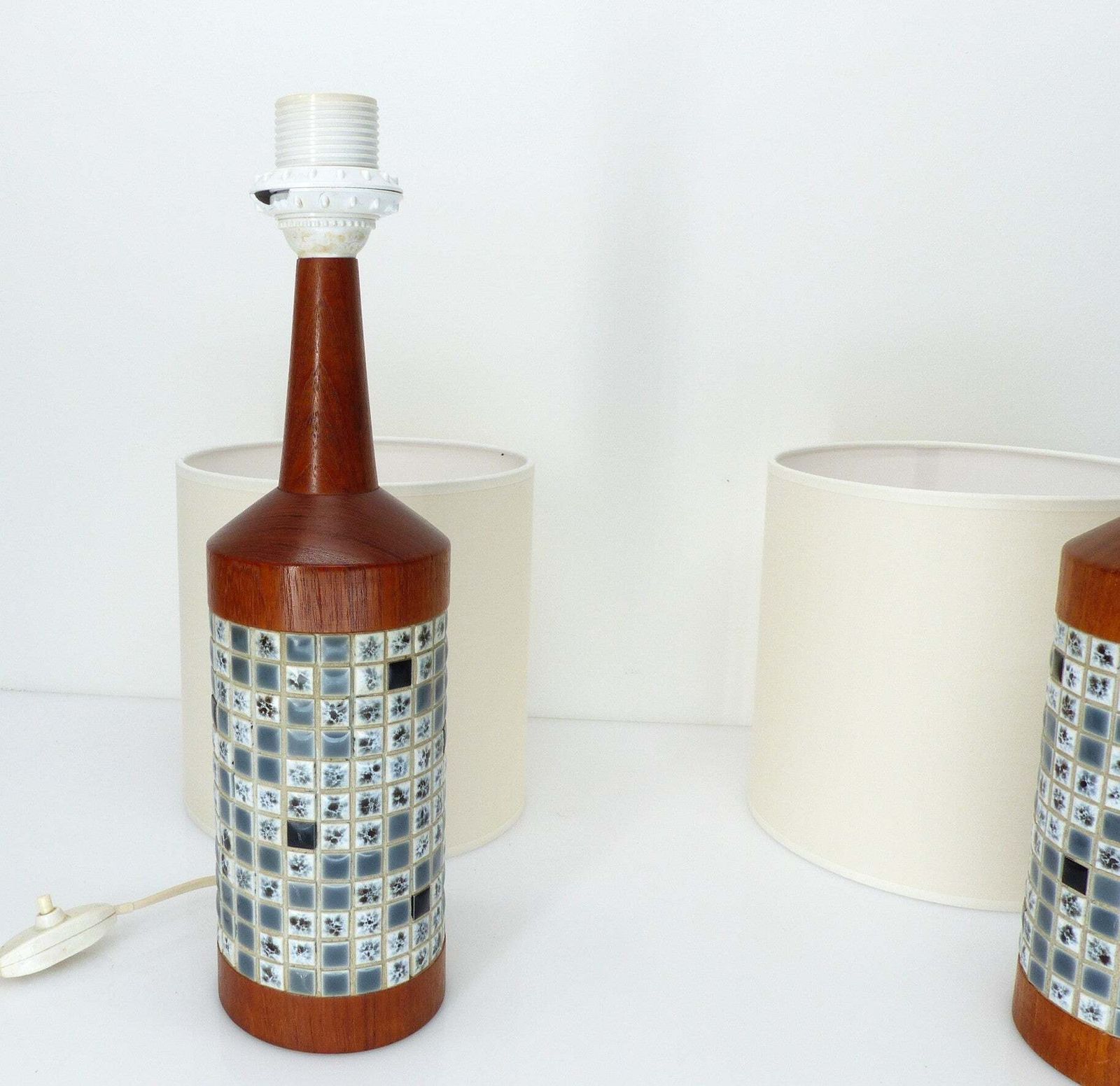 Pair Of Scandinavian Teak And Mosaic Table Lamps, Denmark 1960s photo buy