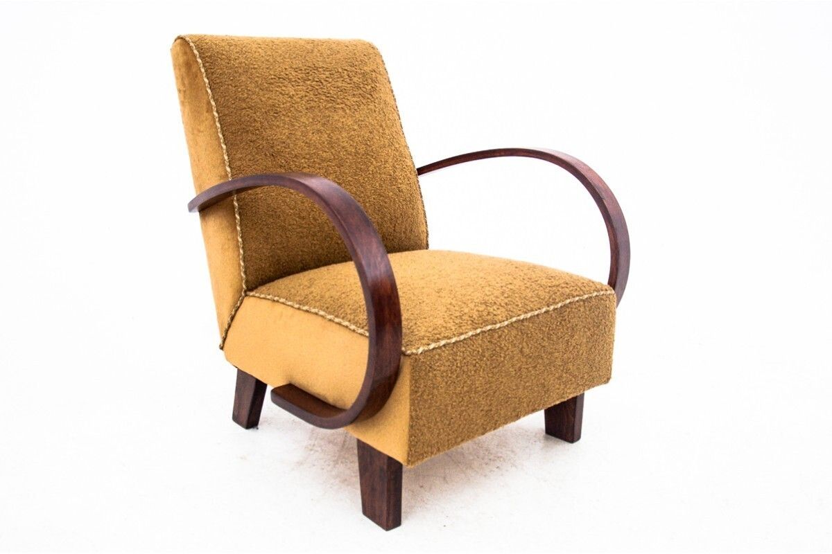 Furniture Yellow Boucle Armchairs By J. Halabala, Czechoslovakia, 1930s photo