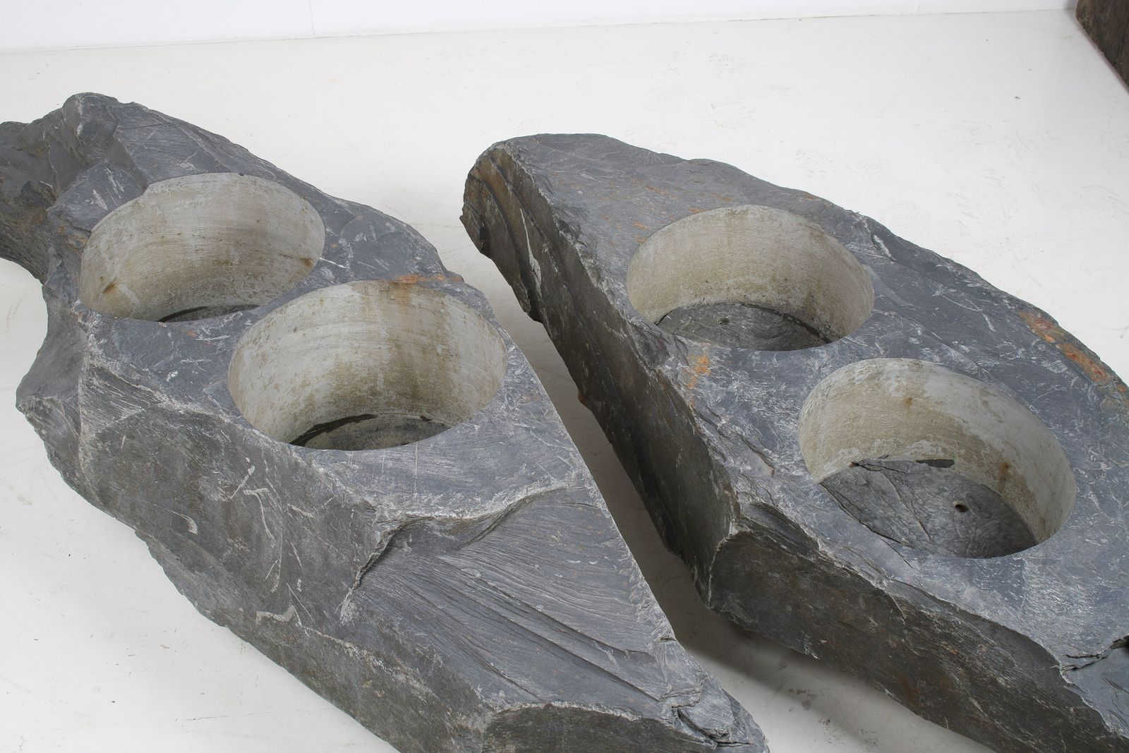A Pair Of Natural Wabi Sabi Stone Garden Planters – Welsh Slate photo vintage