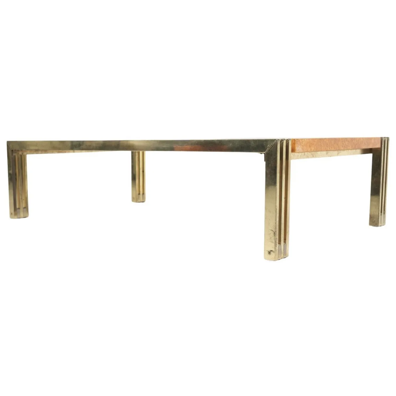 Mid Century Burl Wood And Brass Coffee Table