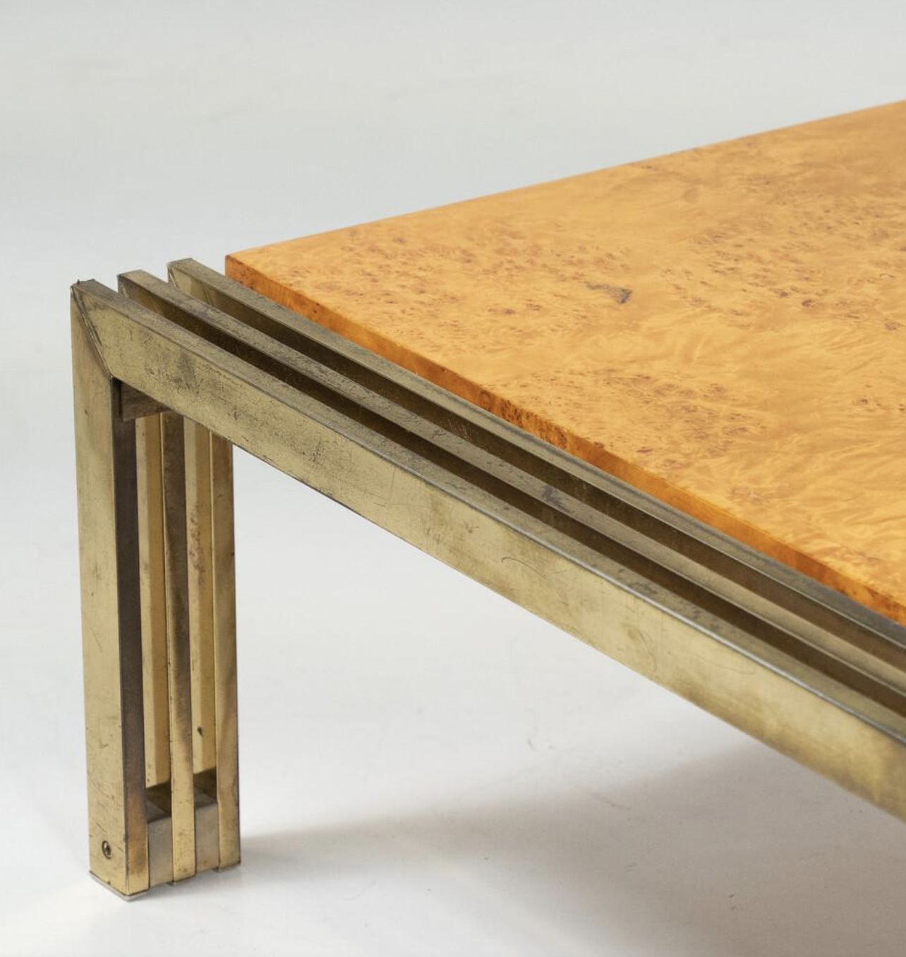 Mid Century Burl Wood And Brass Coffee Table photo buy