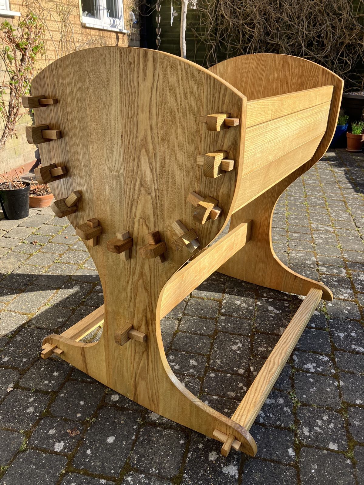 Solid Ash Rocking Cradle.  A Bespoke Commission In 1980, Used For 1 Baby Only. Will Flat Pack For Storage And Transportation. No Tools Required, Through Mortice &  Tenon Assembly. Excellent Condition. photo 200.0
