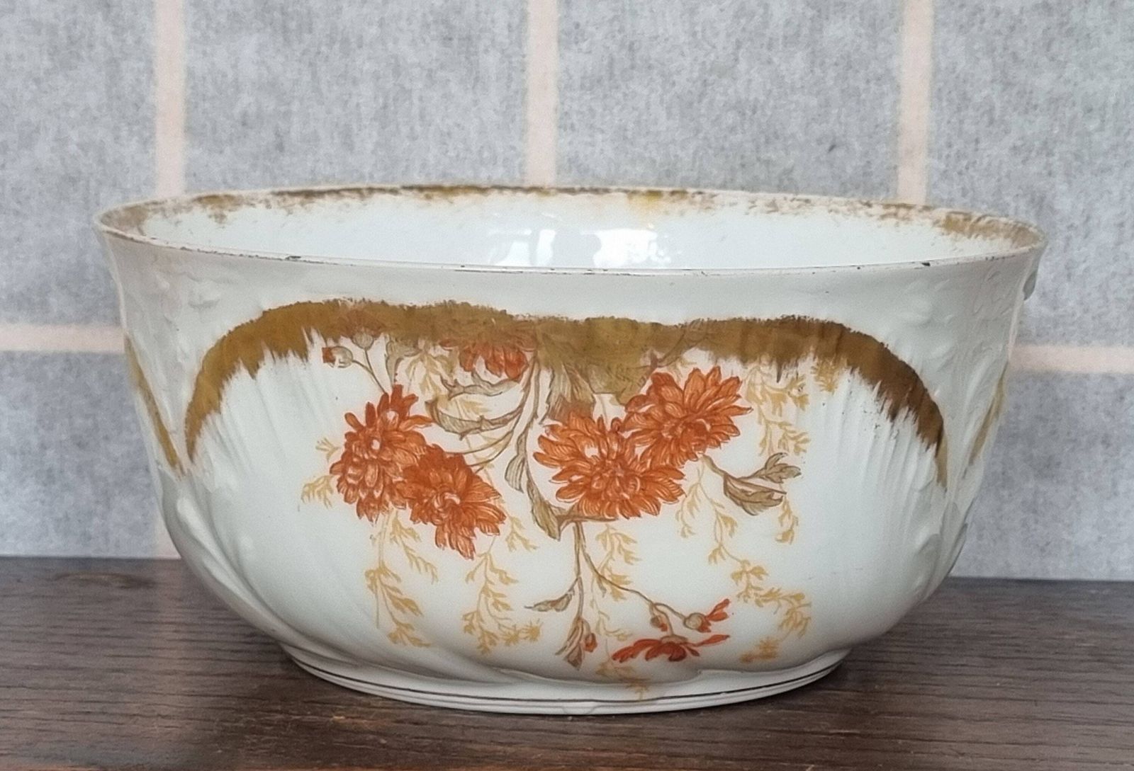 Limoges Redon Bowl | Antique French Porcelain Serving Dish | Orange Red Floral Gold Gilt Detail | Rare Collectible China