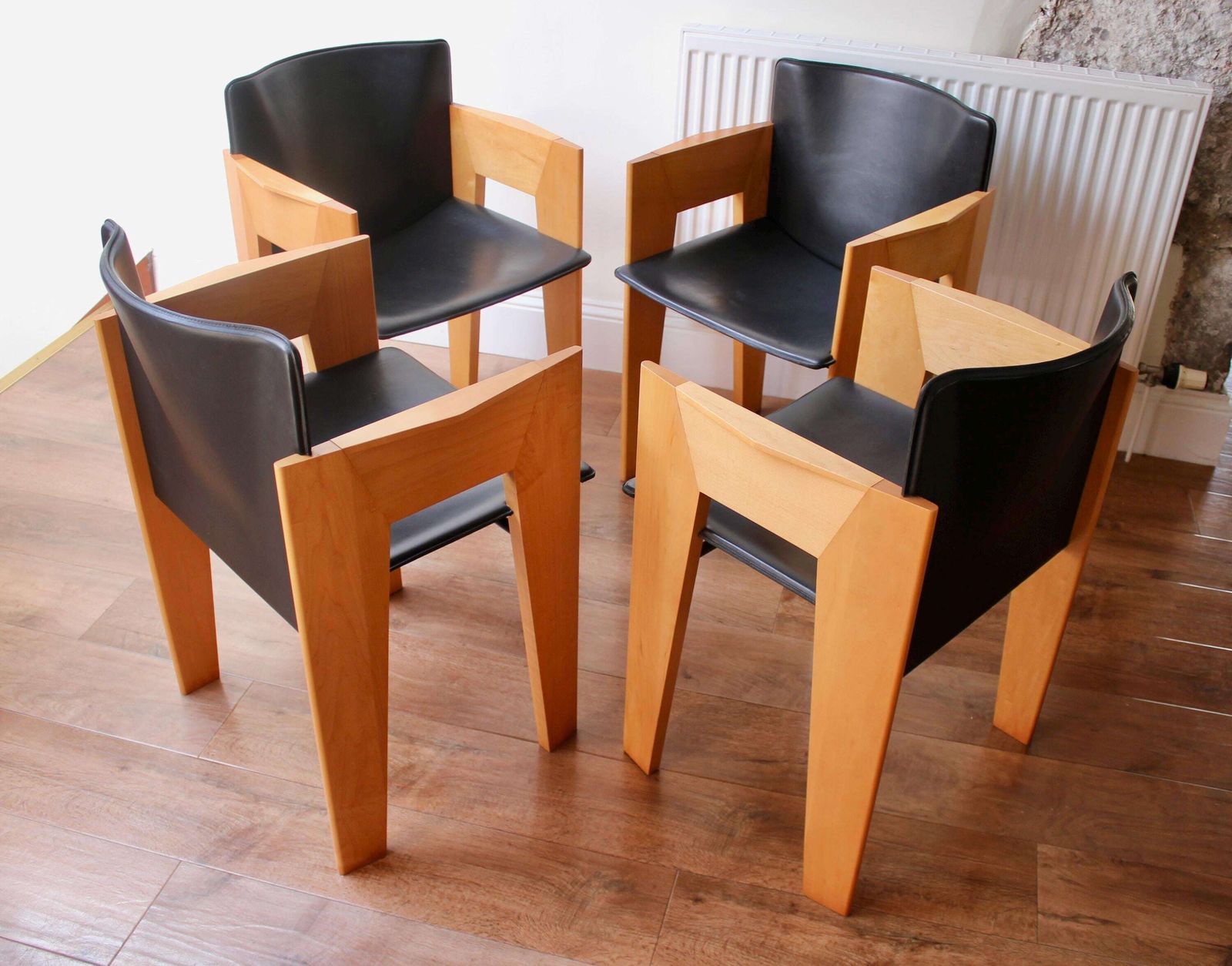 Set Of 4 Leather Dining/Office Chairs By Arnold Merckx For Arco