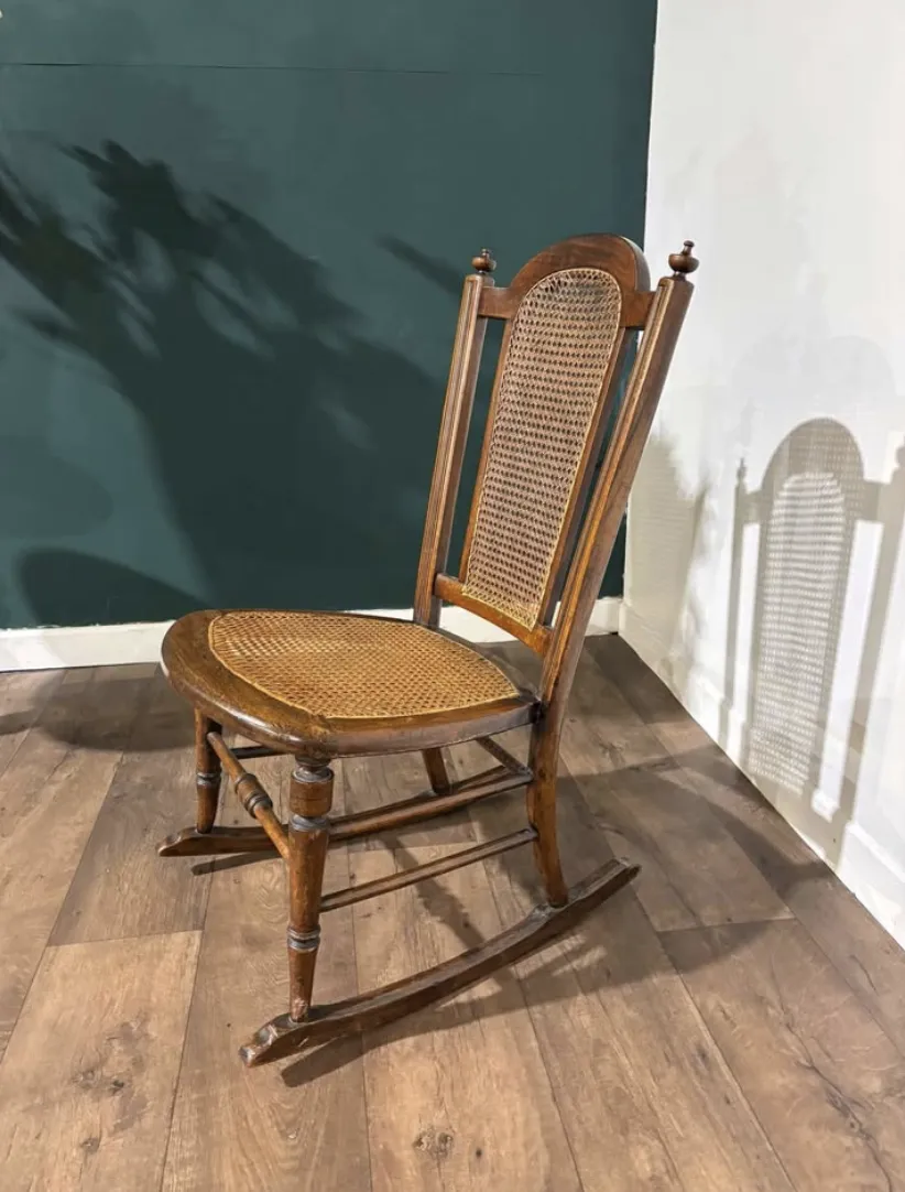 Edwardian Mahogany Rocking Chair With Berge Style Seat & Back Panel photo vintage