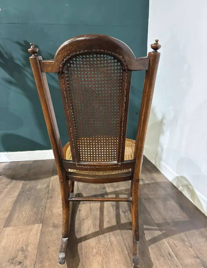 Edwardian Mahogany Rocking Chair With Berge Style Seat & Back Panel photo buy