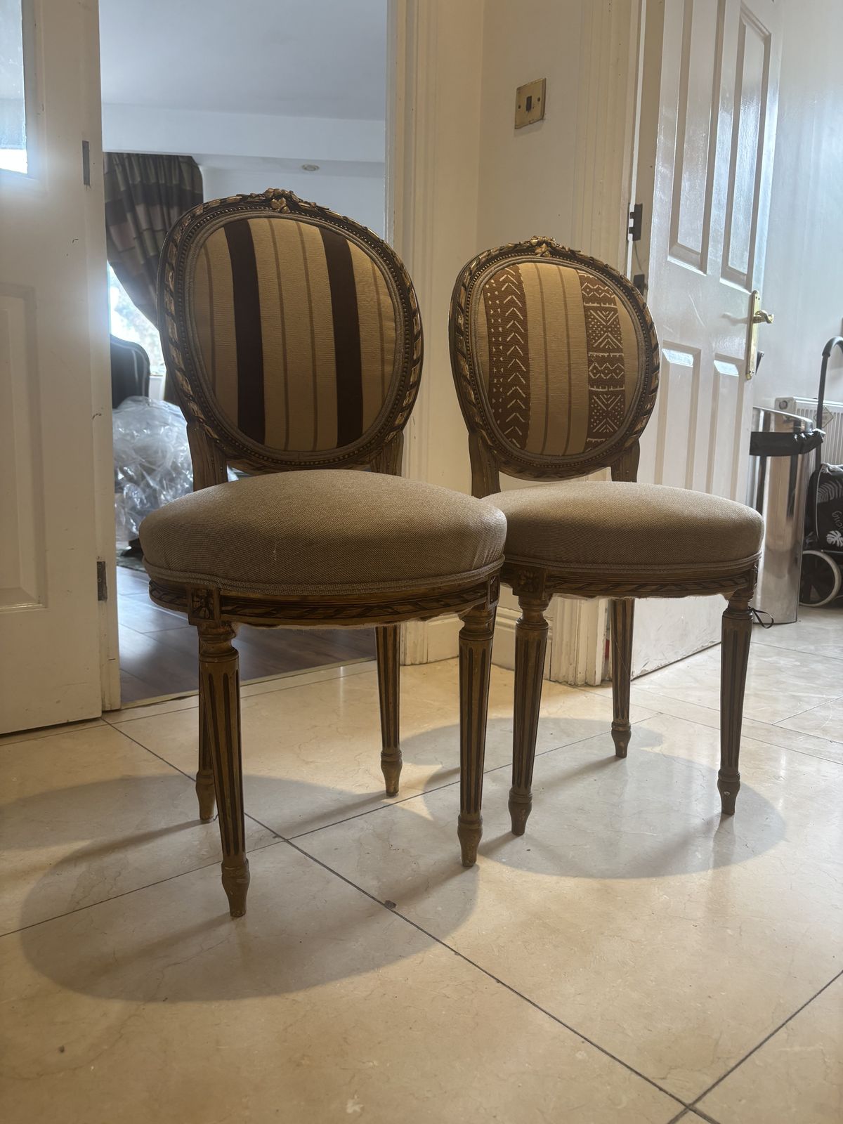 Antique Style Louis XVI Inspired Side Chairs With A Touch Of Nigeria. photo for sale