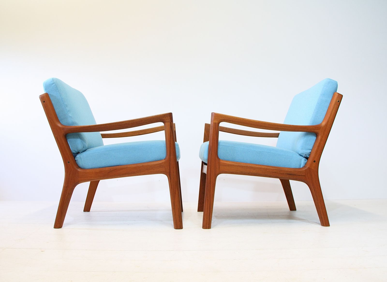 2 Ole Wanscher Senator Armchairs For France & Son Fd166   Teak Blue photo vinterior