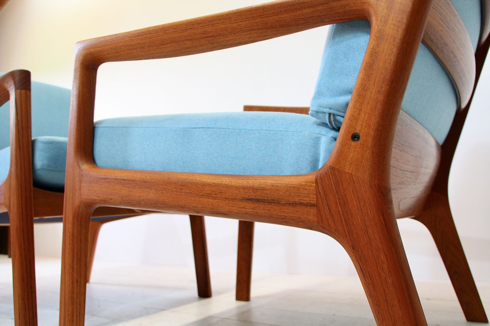 2 Ole Wanscher Senator Armchairs For France & Son Fd166   Teak Blue photo vintage