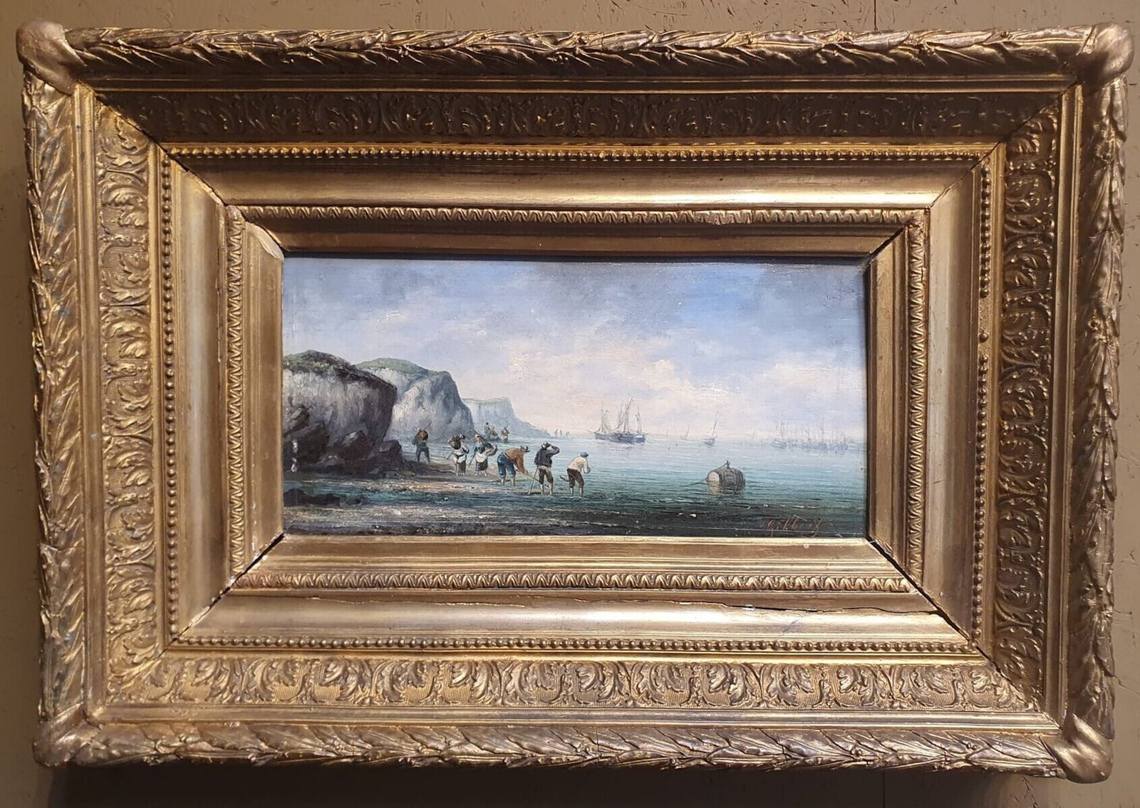2 Oil Paintings On Panels Depicting Fishing Scenes Signed "Gilbert"   €1,500 Each Frame Size: 42 X 60 Cm photo furniture