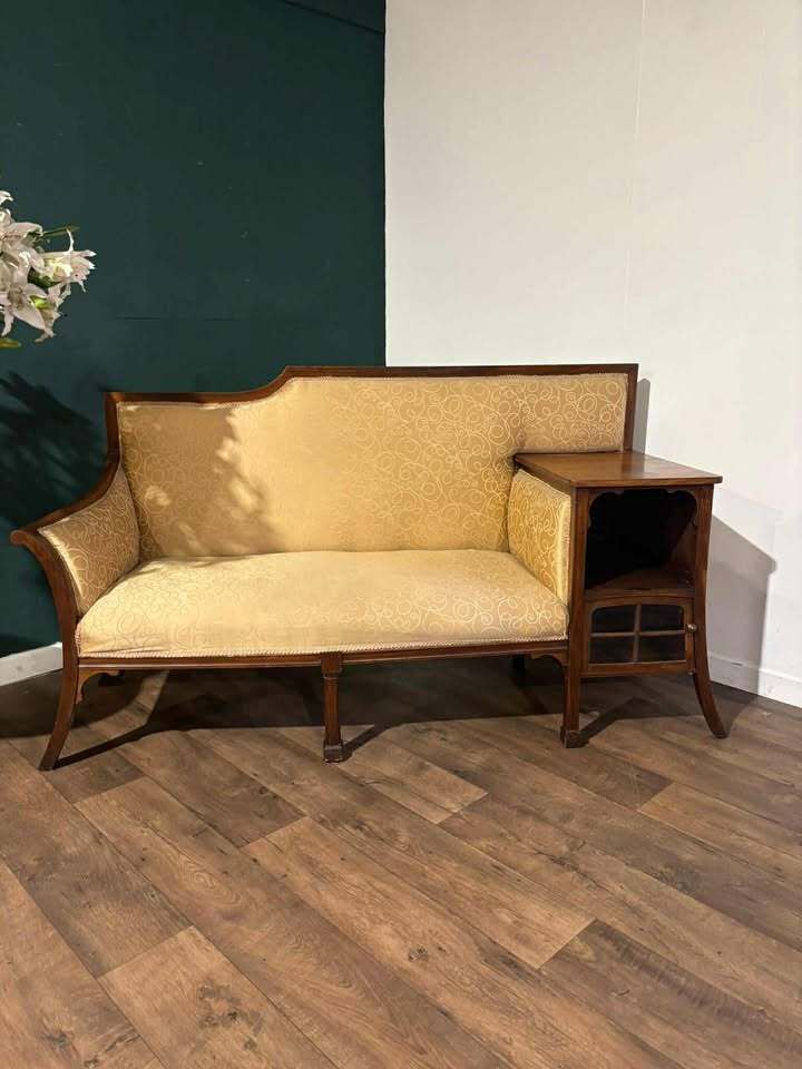 Edwardian Walnut Upholstered Settee photo vintage