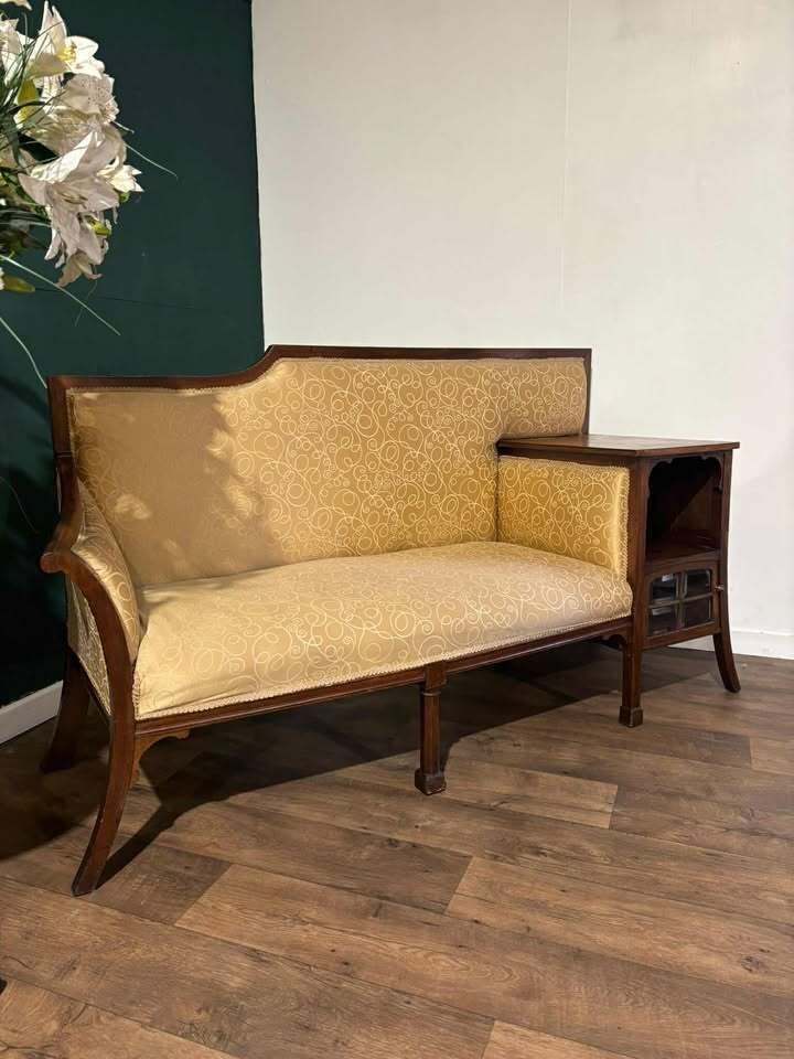 Furniture Edwardian Walnut Upholstered Settee photo