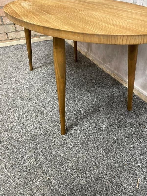 Modern Pill Shaped Coffee Table Tapered Legs Side End Table photo for sale