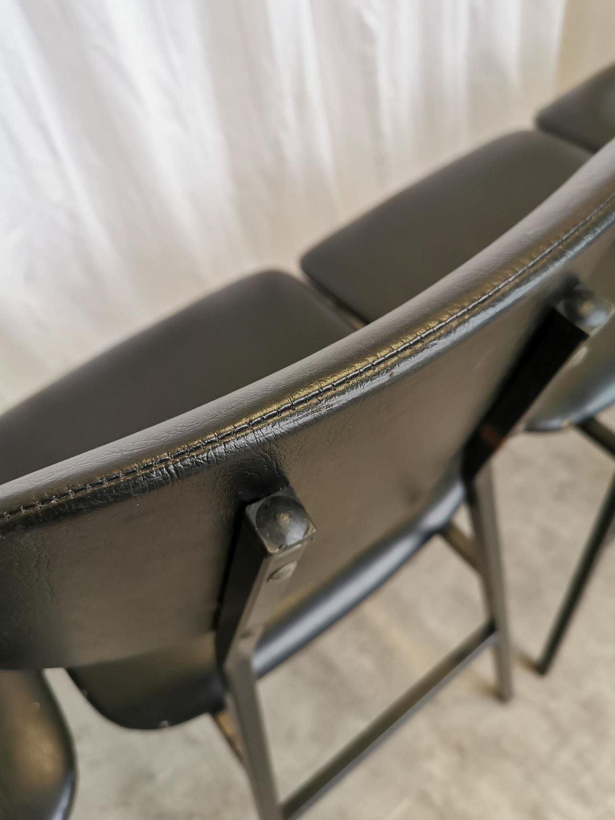 1 Of 5 Vintage School Chairs With Black Lethaer / Stol Kamnik 1980s Yugoslavia / Metal Base Leather Seat Backrest / Mid Century Dining Chair photo vinterior