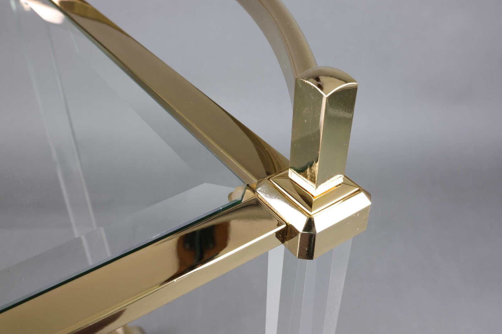 Lucite Bar Cart With Brass Frame | Vintage Hollywood Regency Drinks Trolley | 1970s Glass & Brass Serving Cart | Mid Century Modern photo 659.0