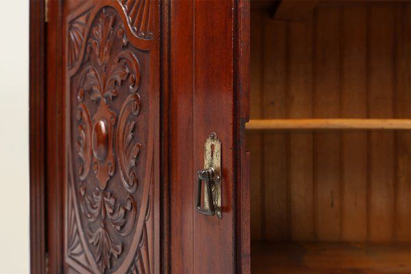 photo vinterior Art Nouveau Display Cabinet Or Bookcase In Oak With Carvings And Glass Doors, 1890s