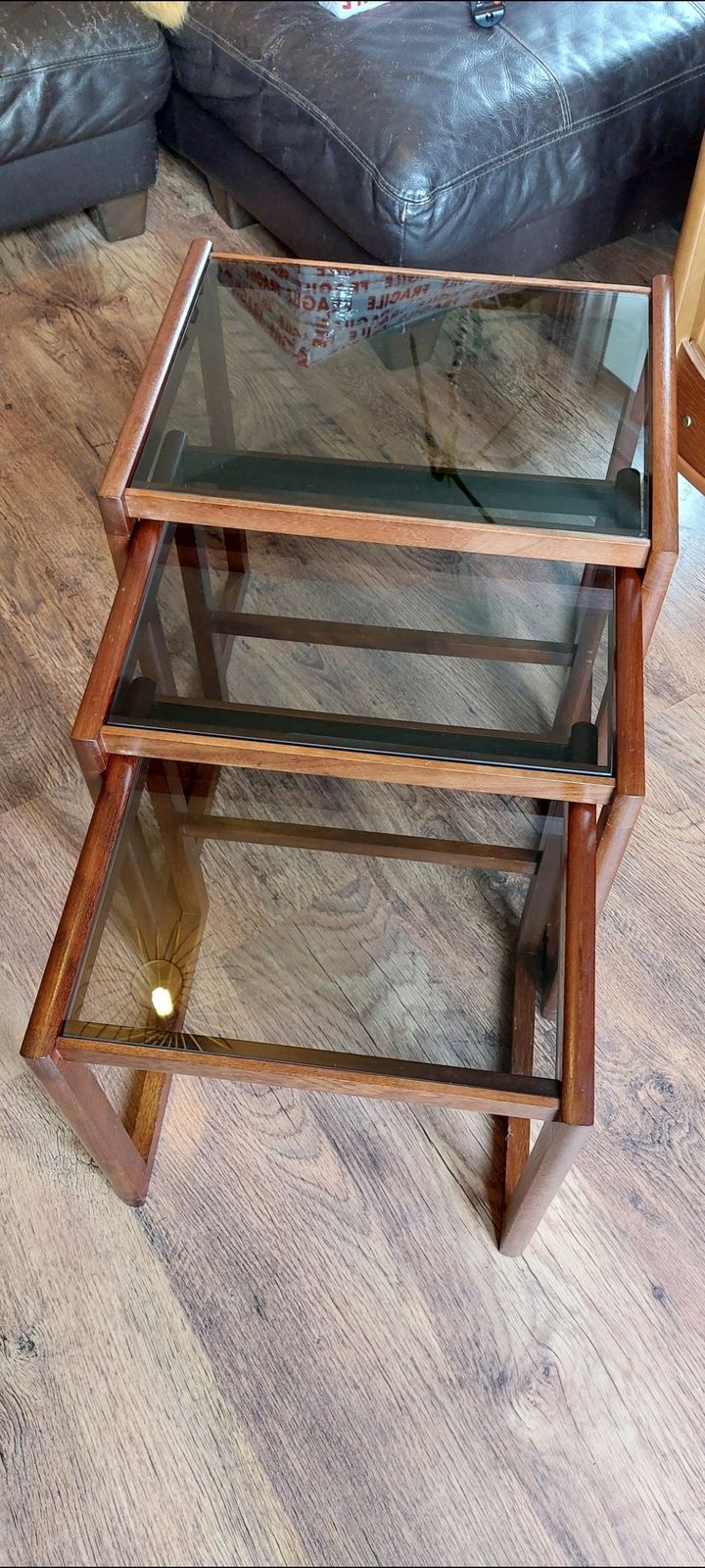 Retro 1960 Afromosia Teak & Glass Nest Of Tables photo Furniture
