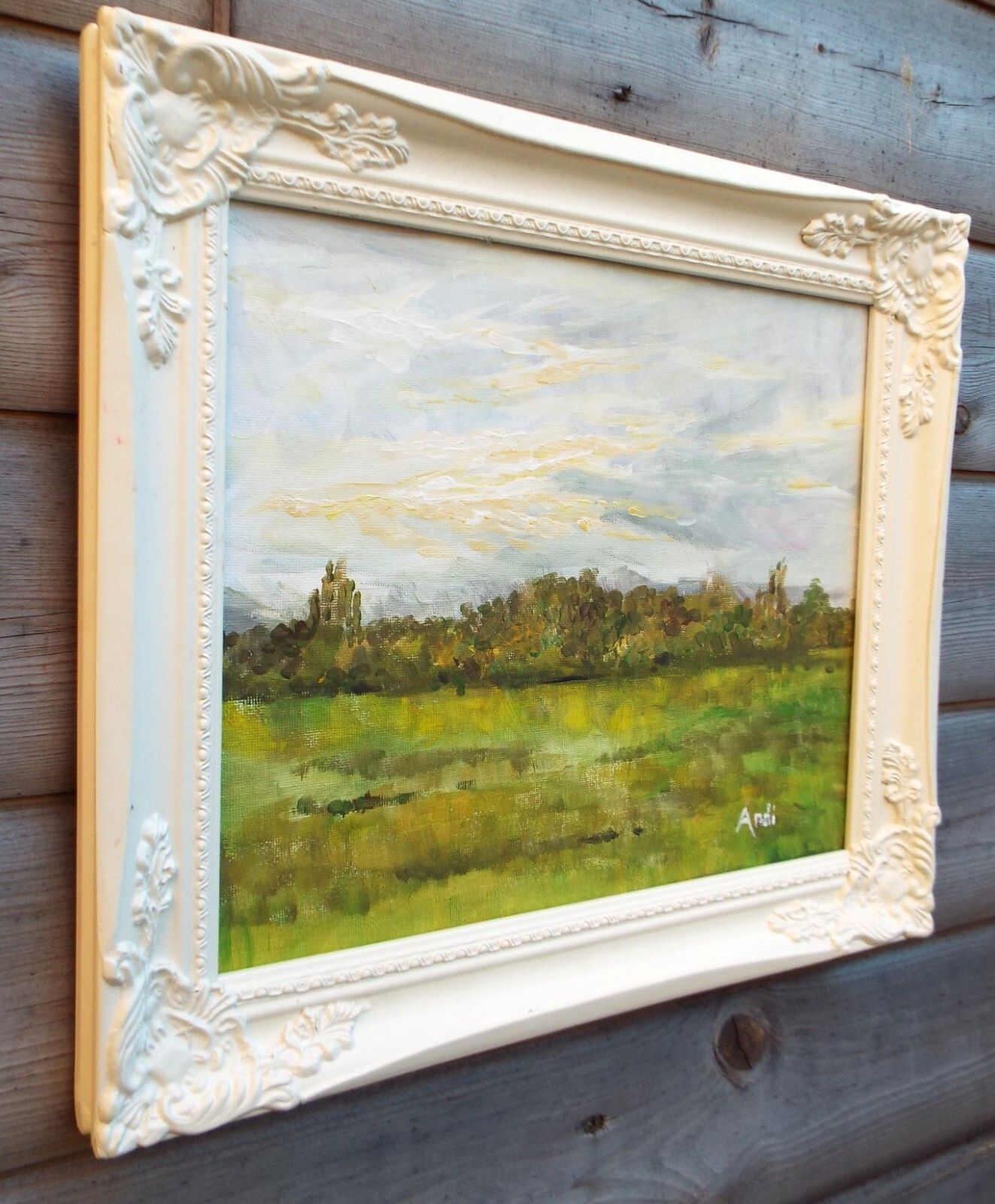 English Country Landscape Summer Field At Dusk Original Painting Andi J Lucas photo Art