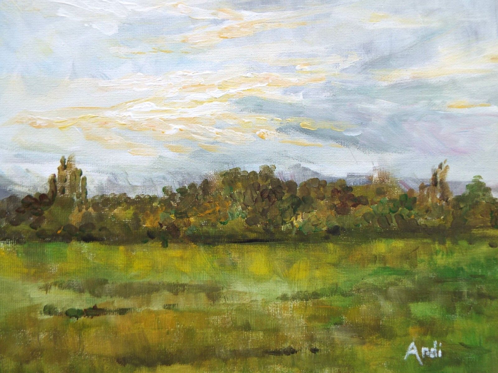 English Country Landscape Summer Field At Dusk Original Painting Andi J Lucas photo buy