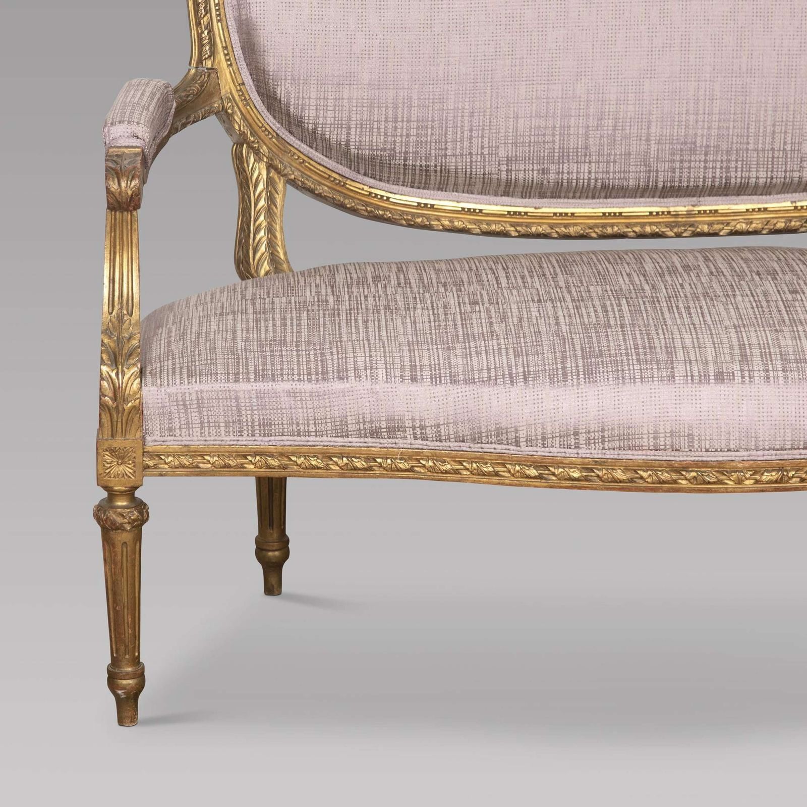 A Stunning Louis XVI Style Gilt Settee Recovered In Marvic Silk photo for sale