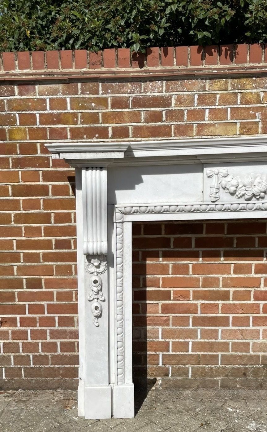Fine Pair Of Large Antique Early 20th Century Quality Carved White Marble Fireplaces photo furniture