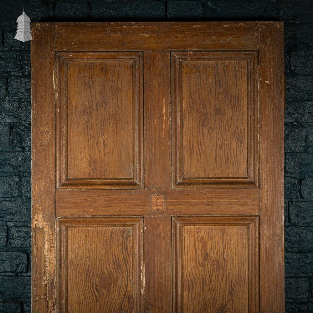 360.0 6 Panel Pitch Pine Door, Original Hardware, Distressed White Paint And Faux Woodgrain photo