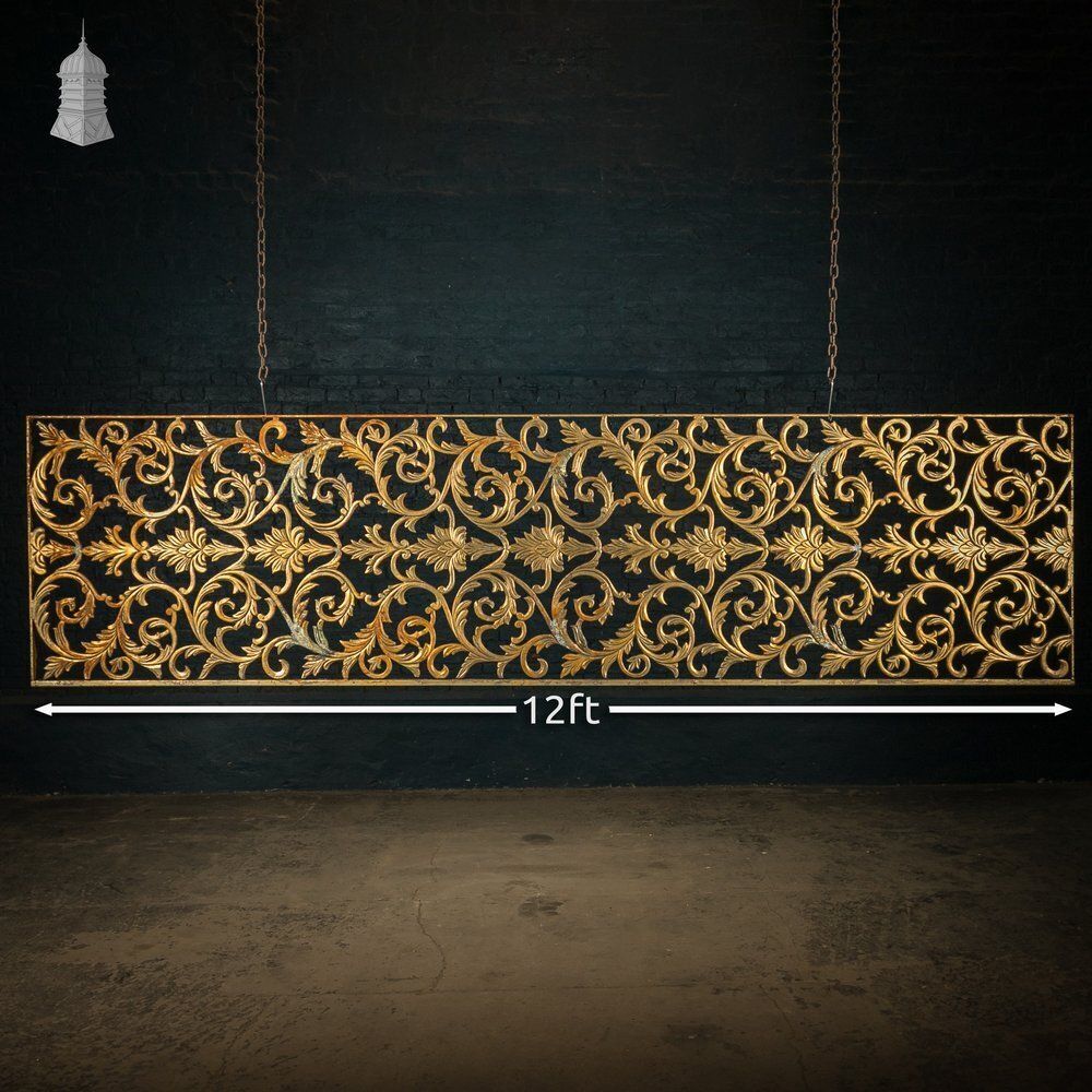 12ft Decorative Screen, Cast Metal – Ornate Gold Leaf & Vine Design photo for sale